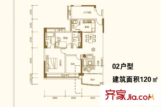 悦盈新城02户型 2室2厅2卫1厨