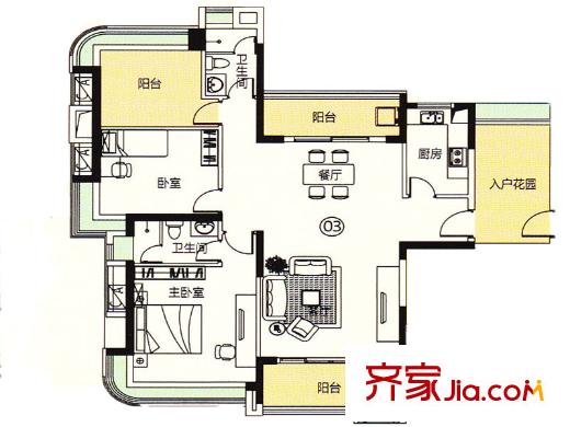 悦盈新城10栋03户型2+N 2室2厅2卫