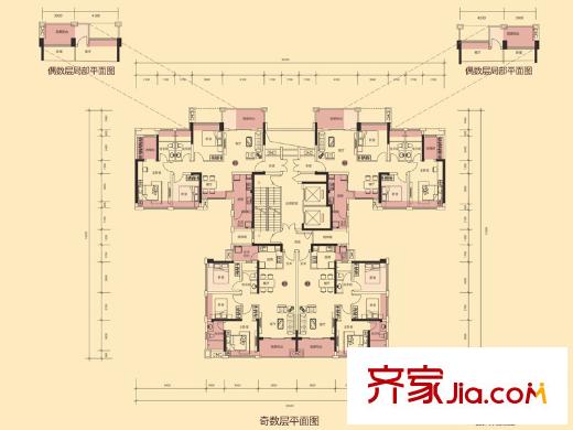 佳兆业悦峰二期3栋A单元01、02户型 3室2厅2卫1厨