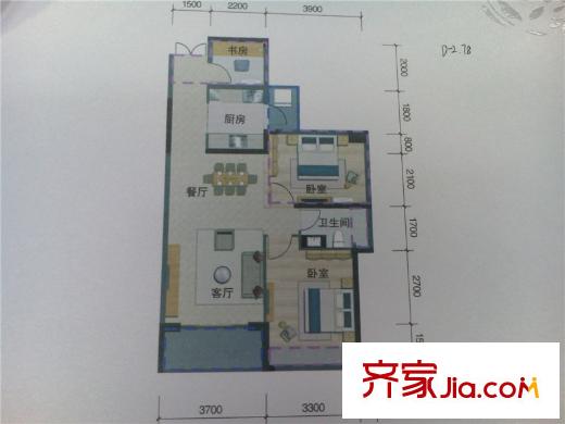 骏泰・金汐府3栋D2户型 3室2厅1卫1厨
