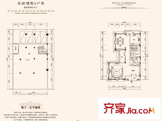 前海湖山壹号双拼A户型地下一层和地上一层