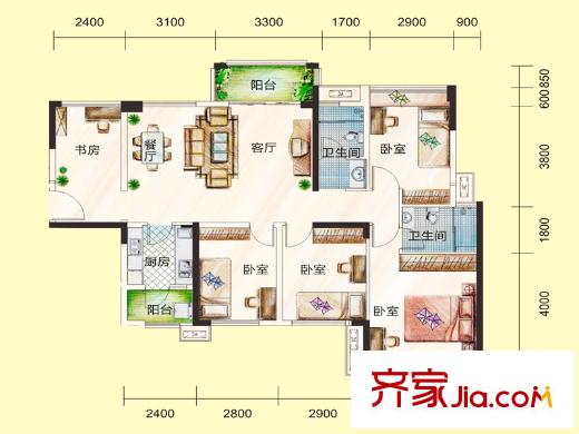 龙光水悦熙园6栋1单元01户型128.98平方米