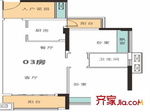 龙光水悦熙园1栋2栋03房单位 2室2厅1卫1厨
