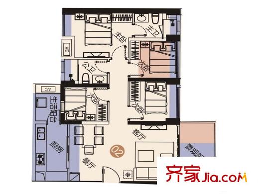 佳兆业城市广场3期5栋B座02户型 4室2厅2卫1厨