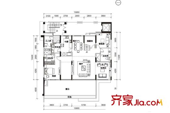 林语堂7D户型 一楼 7室2厅5卫1厨