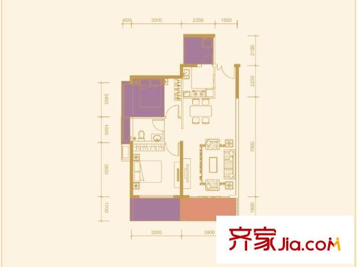 平吉上苑1栋B座C/F户型 2室2厅1卫1厨