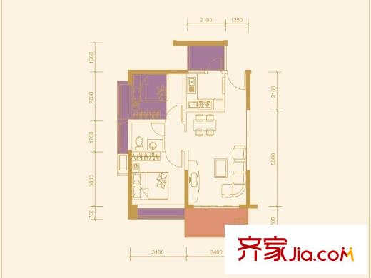 平吉上苑1栋A座C/I户型 2室2厅1卫1厨