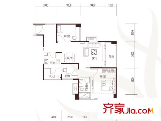 华业・玫瑰四季04户型 3室2厅1卫1厨