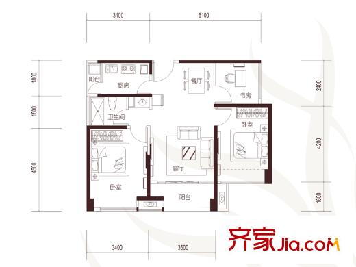 华业・玫瑰四季05户型 3室2厅1卫1厨