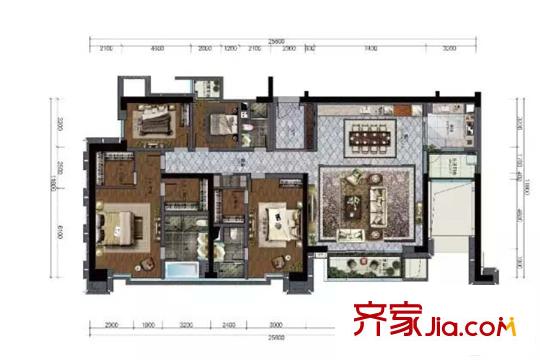 海上世界双玺B座02户型 4室2厅3卫1厨
