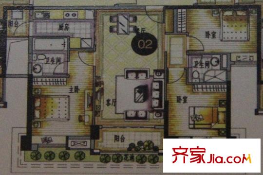 保利国际广场36栋02户型 3室2厅1卫1厨