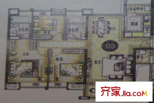 保利国际广场36栋03户型 3室2厅2卫1厨