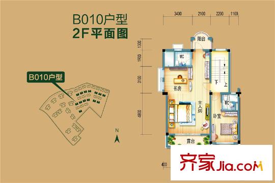 碧桂园・翡翠湾别墅B10户型图二层 4室2厅4卫1厨