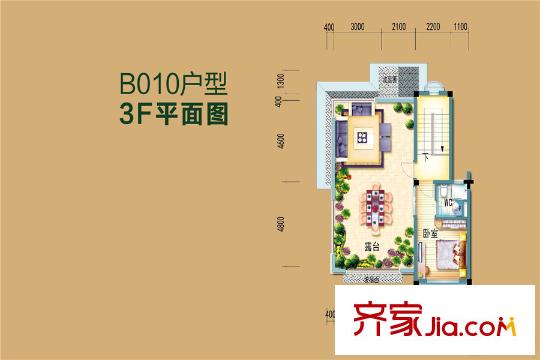 碧桂园・翡翠湾别墅B10户型图三层 4室2厅4卫1厨
