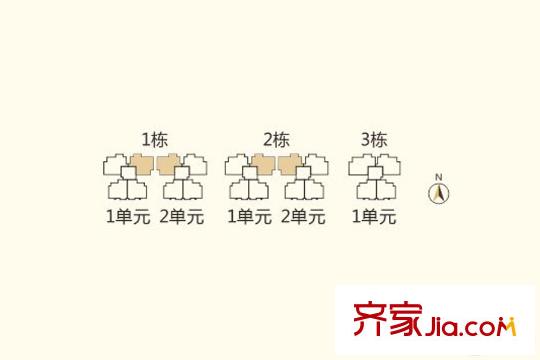 大运城邦益田金地艺境B1户型分布图 3室2厅2卫1厨