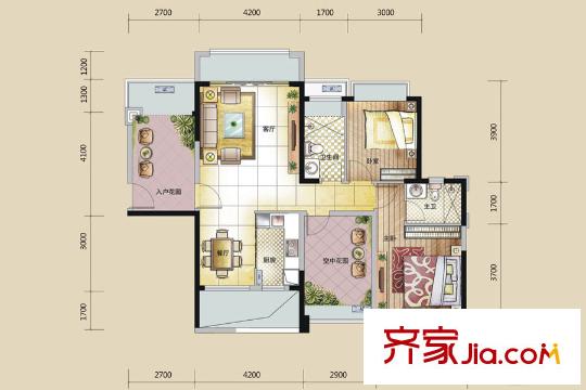 龙城一品A1/C1户型 2室2厅1卫1厨