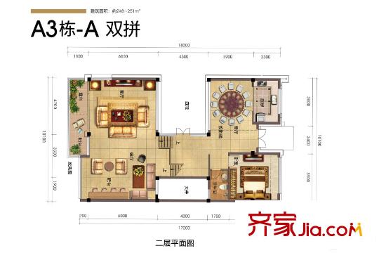 港铁・天颂A3栋-A双拼二层 4室3厅3卫1厨