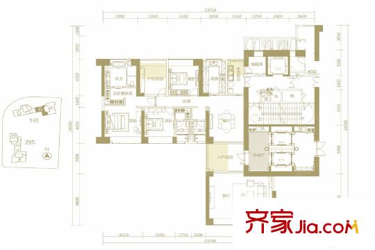 华润深圳湾・悦府B户型 3室2厅3卫1厨