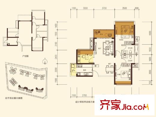 联投东方二期123座奇数层AF户型 3室2厅2卫1厨