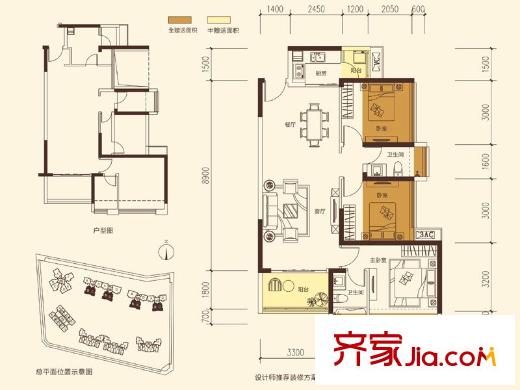 联投东方二期4567座奇数层BC户型 3室2厅2卫1厨