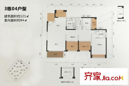 宇宏健康花城3栋04户型 4室2厅2卫1厨