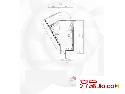 中航元屿海B1栋鲁滨逊云尚B1-6户型 1室2厅1卫1厨