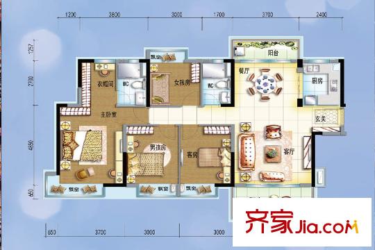 碧桂园天汇Y165 03/04户型 4室2厅2卫1厨