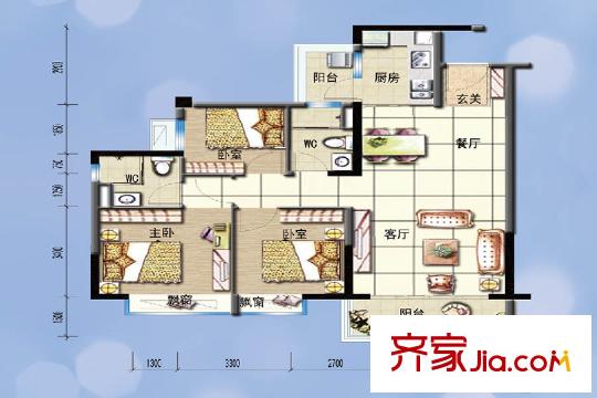 碧桂园天汇Y176 01-04户型 3室2厅2卫1厨