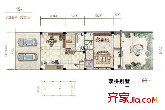金地1平方米院双拼别墅负一层 1室2厅2卫