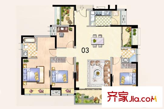 深业泰然观澜玫瑰苑C座03户型 5室2厅2卫1厨