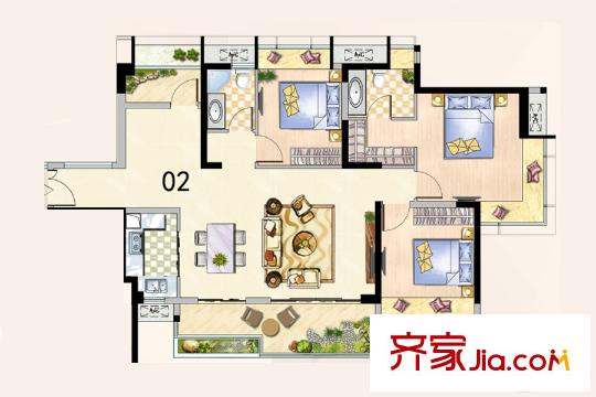 深业泰然观澜玫瑰苑C座02户型 4室2厅2卫1厨