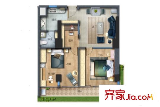 前海铂寓E户型3房2厅1卫77平米 3室2厅1卫1厨