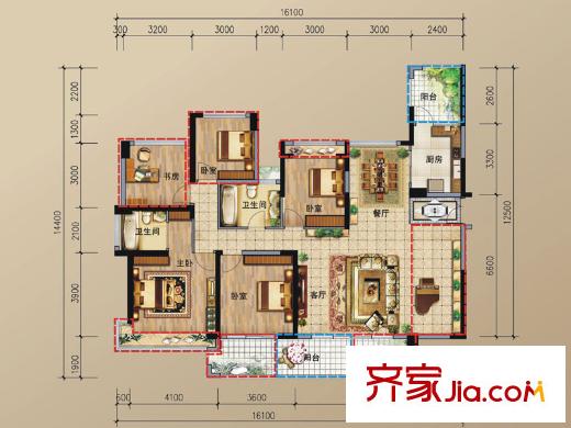 幸福城三期6栋01+02户型 5室2厅2卫1厨