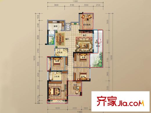 幸福城三期6栋03+04户型 6室2厅2卫1厨