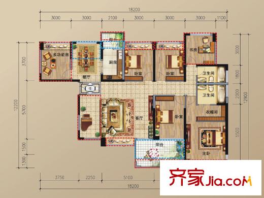 幸福城三期6栋05+06户型 6室2厅2卫1厨