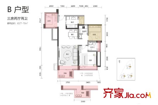 嘉亿・爵悦B户型 3室2厅2卫1厨
