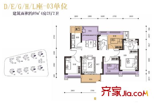 龙光・玖龙玺89平4房2厅2卫 4室2厅2卫1厨
