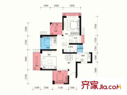 星河WORLD・银湖谷1栋06户型 4室2厅2卫1厨