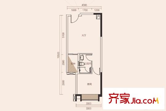 好益康世纪中心SOHO户型D 1室1厅1卫