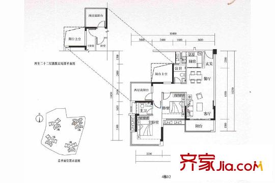 前海丹华4栋02户型 2室2厅2卫1厨