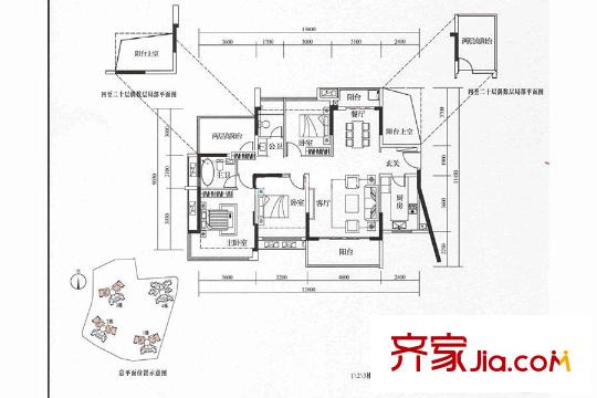 前海丹华123栋01/02户型 3室2厅2卫1厨