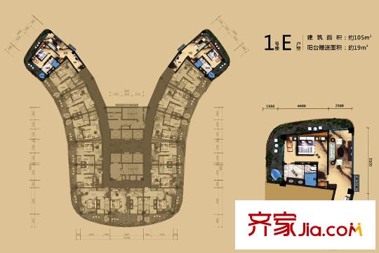 双月湾温德姆至尊豪廷度假酒店1号楼E户型 1室2厅1卫