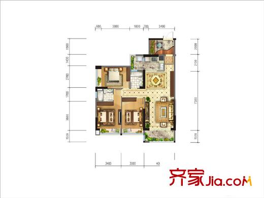 汇龙湾4栋01/04户型 3室2厅2卫1厨