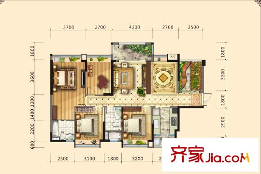 汇龙湾4栋1、2单元02、03户型图 4室2厅2卫1厨