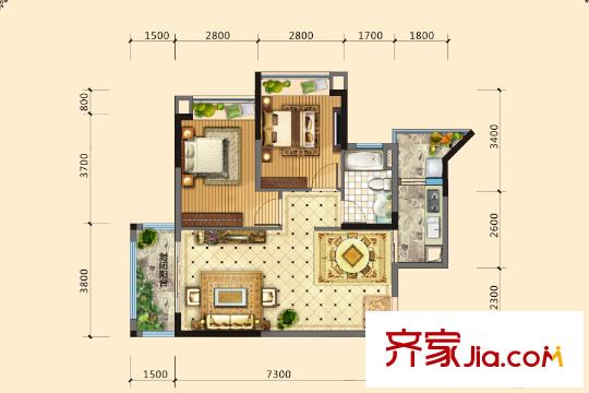 汇龙湾5、6、7、8栋05户型图 2室2厅1卫1厨