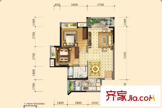 汇龙湾5栋06户型图 2室2厅1卫1厨