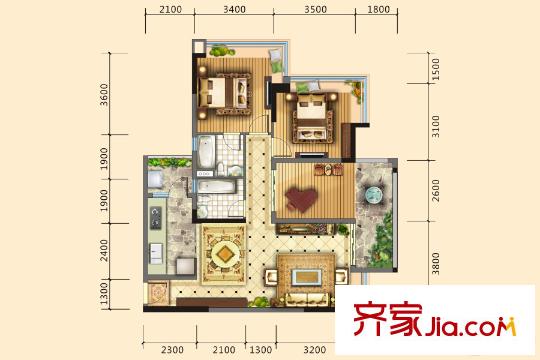 汇龙湾5栋01、02户型图 3室2厅2卫1厨