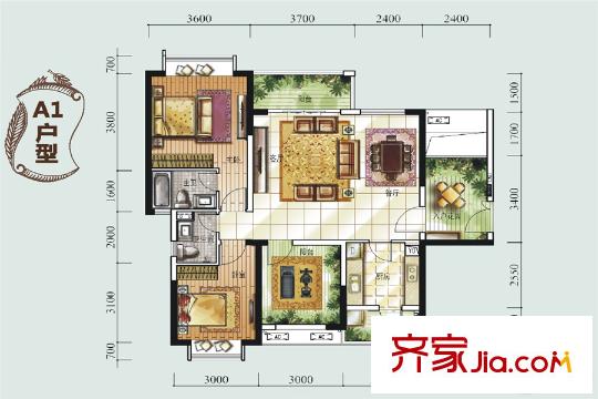 龙光城南四期A1户型 4室2厅2卫1厨