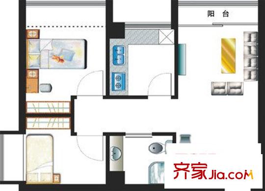 爱地花园 2室 户型图