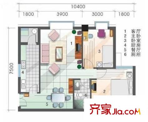 爱地花园 3室 户型图